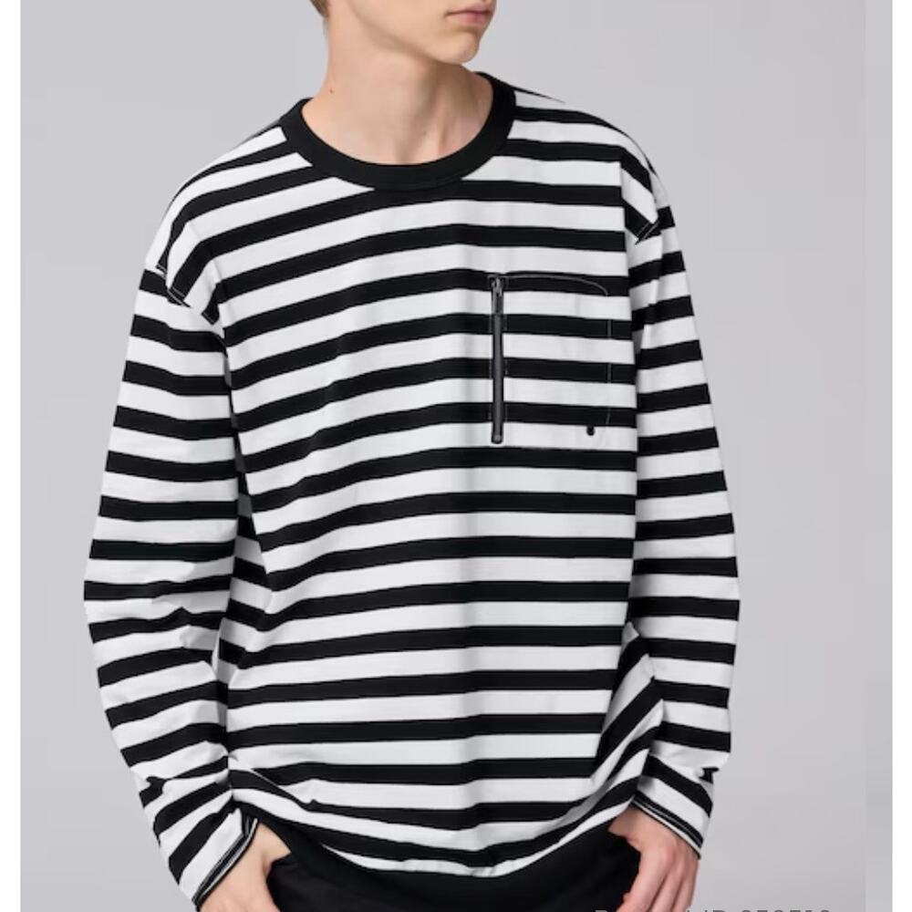 GU UNDERCOVER Zip Pocket Striped T-Shirt Sz. XS black white NWT
